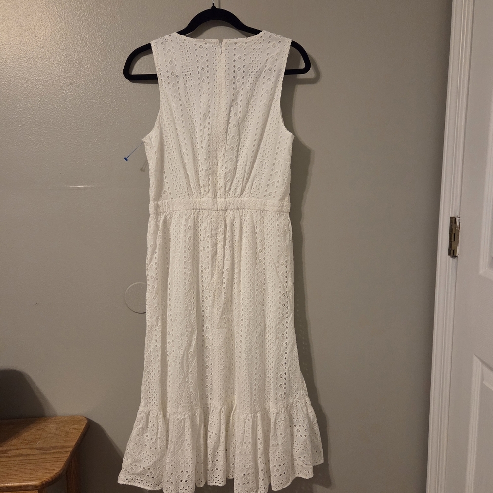 J. Crew Womens White Lace Teird Eyelet Midi Dress SZ 4 Coastal Preppy NWT - Picture 3 of 8